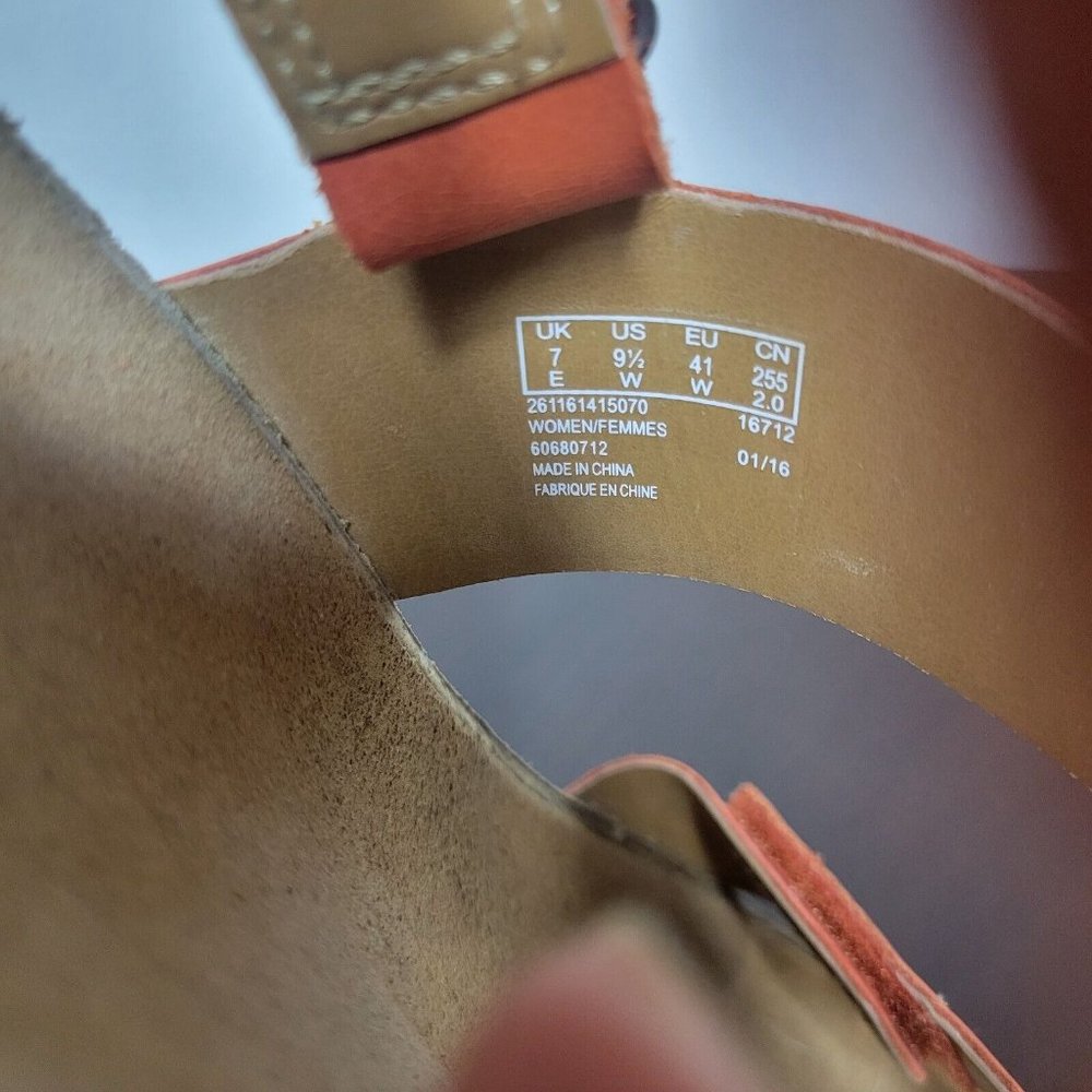 Clarks Orange Leather Wedge Sandals - Picture 9 of 10